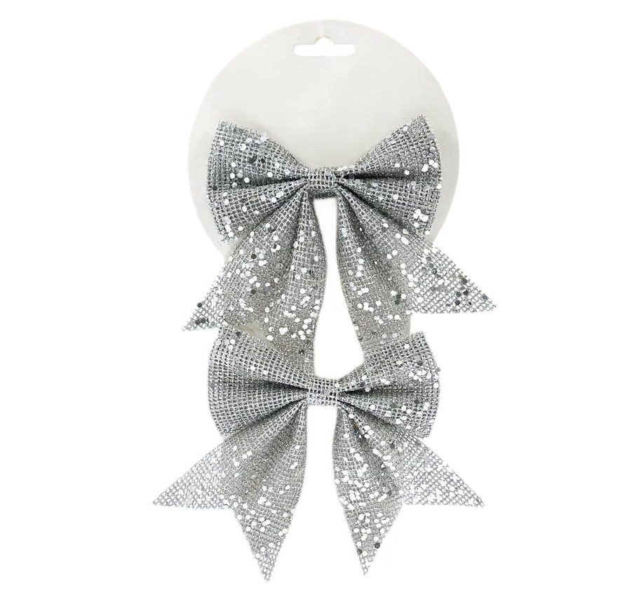 Набор бантов ChristmasDeLux серебряный 2шт, 12 x 13см