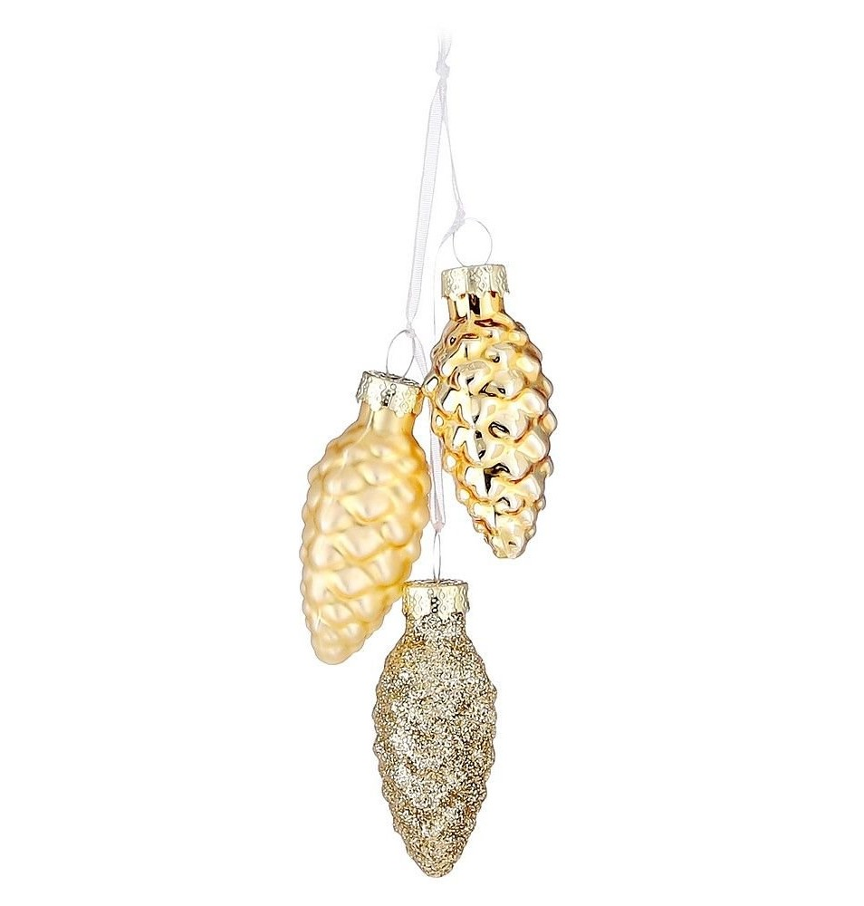 Украшение ChristmasDeLux Связка шишек золотое 3шт, 3см