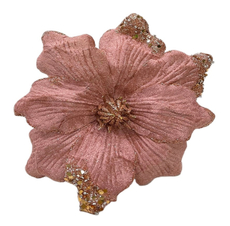 Цветок магнолия Christmasdeluxe на клипсе розовый, 20см