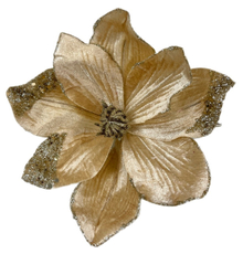 Цветок магнолия Christmasdeluxe на клипсе шампань, 20см