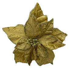 Цветок пуансеттия Christmasdeluxe на клипсе золотой из полиэстера, 20см