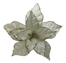 Цветок пуансеттия Christmasdeluxe на клипсе кремовый из полиэстера, 20см