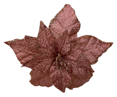 Цветок пуансеттия Christmasdeluxe на клипсе розовый из полиэстера, 20см