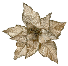 Цветок пуансеттия Christmasdeluxe на клипсе шампань из полиэстера, 20см