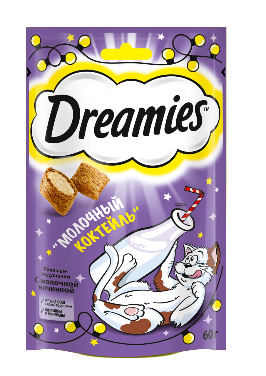 Изображение товара Лакомство Dreamies Молочный коктейль для кошек подушечки, 60г