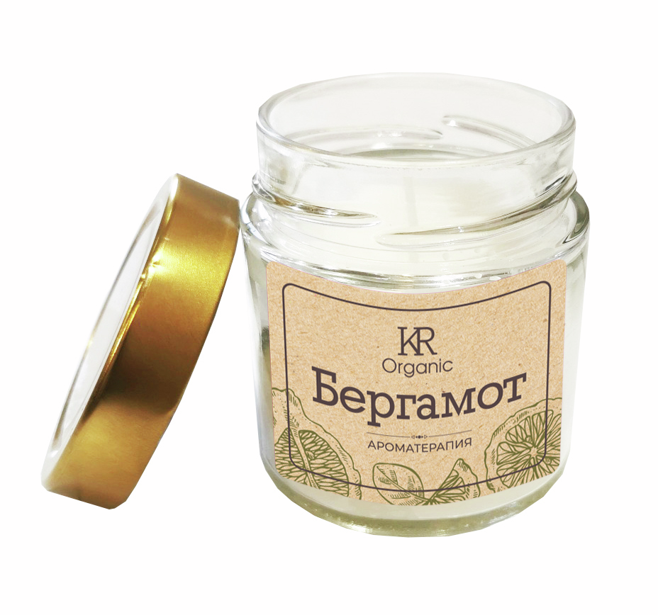 Свеча ароматическая Kukina Raffinata в банке с крышкой Бергамот, 200мл