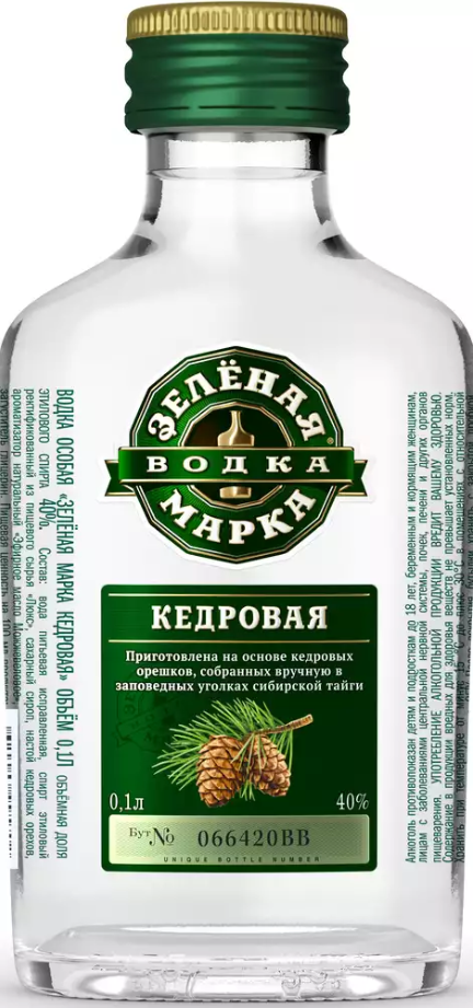 Водка Зеленая марка Кедровая особая, 0.1л