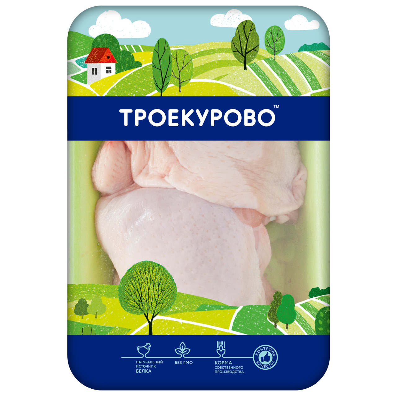 Бедро цыпленка-бройлера Троекурово с крестцовой частью охлажденное, ~850г