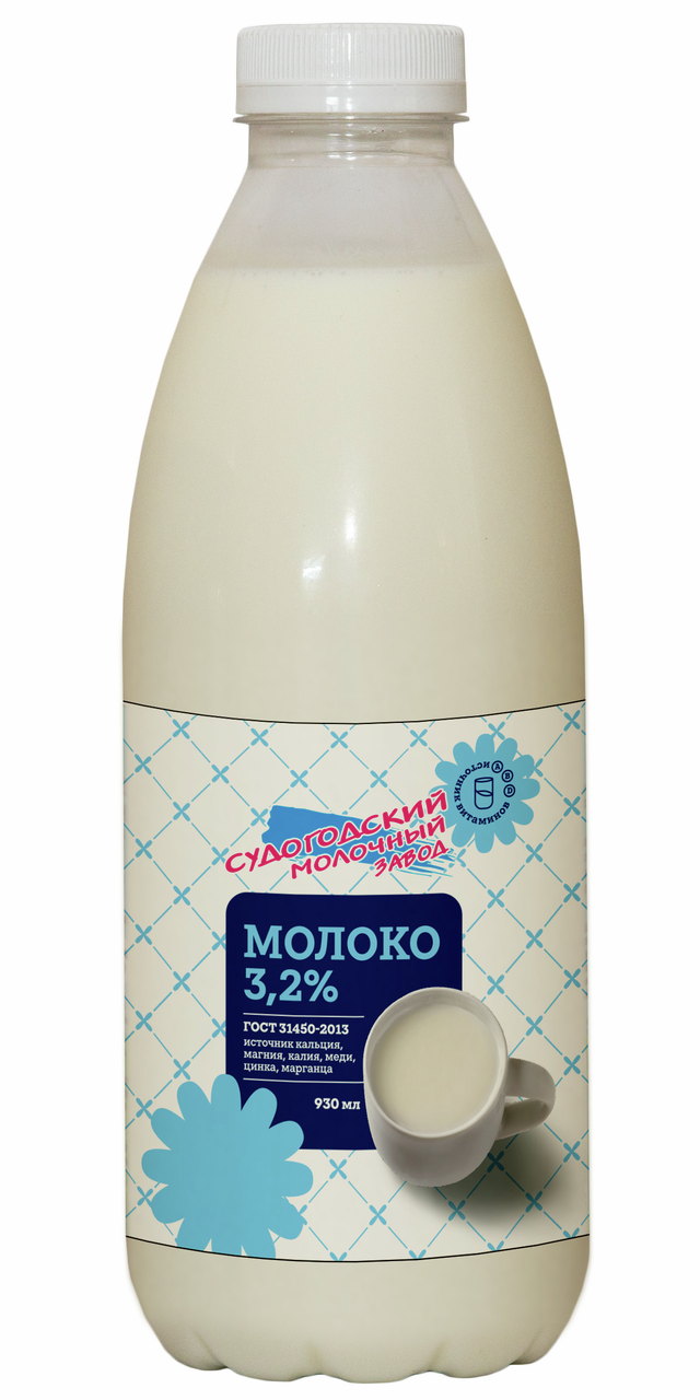 Молоко Судогодский молочный завод 3.2%, 930г