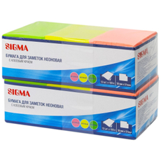 SIGMA Бумага для заметок с клеевым краем неоновая 3.8 х 5см 100 листов, 2 упаковки х 12шт