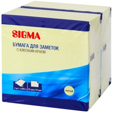 SIGMA Бумага для заметок с клеевым краем желтая 7.6 х 7.6см 400 листов, 2шт