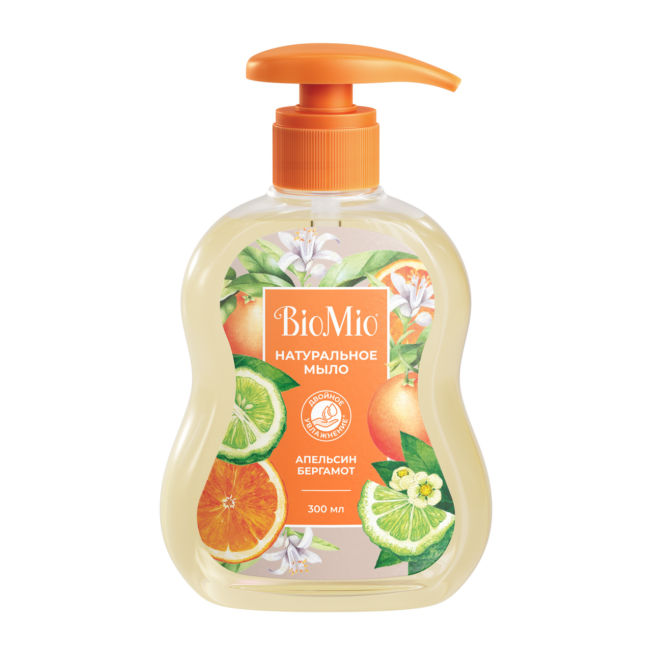 Изображение товара Мыло жидкое BioMio Natural Liquid Soap с эфирными маслами апельсина и бергамота, 300мл