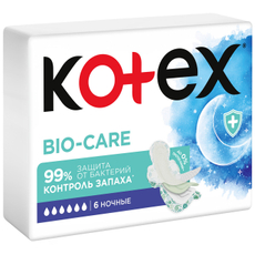 Прокладки гигиенические Kotex Bio-Care ночные, 6шт