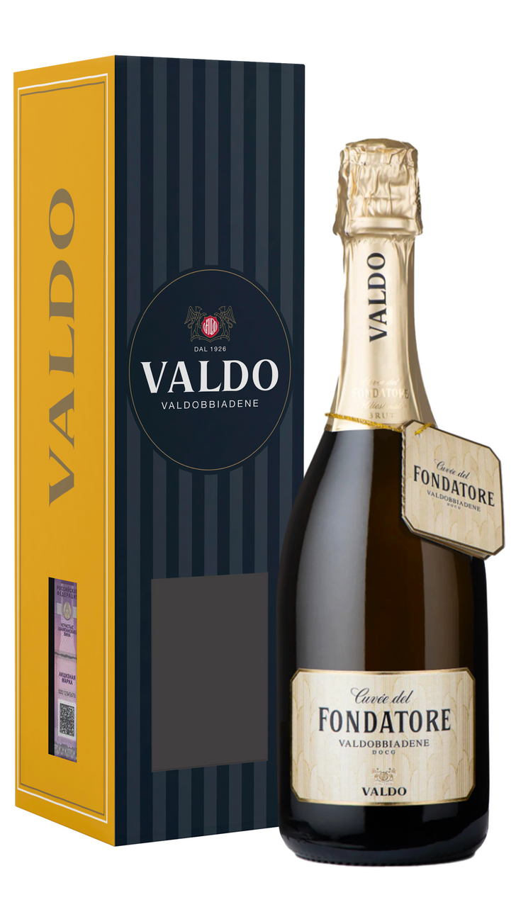 Вино игристое Valdo Prosecco Cuvee del Fondatore в подарочной упаковке белое брют, 0.75л