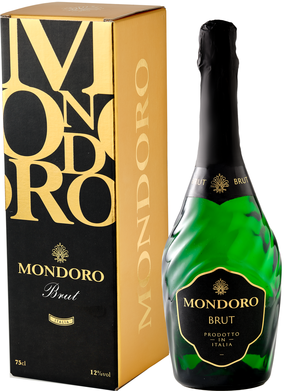 Вино игристое Mondoro Brut в подарочной упаковке белое брют, 0.75л