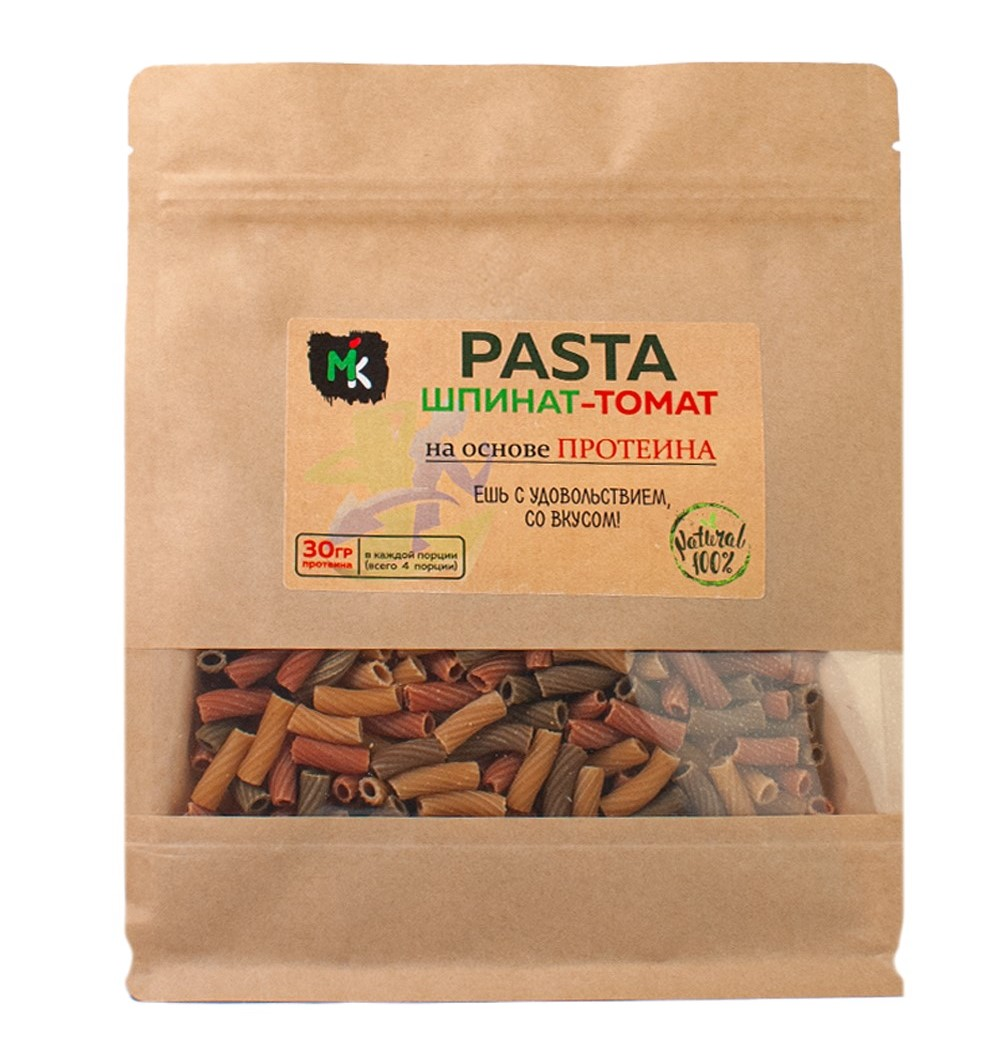Макароны трубочки МК со шпинатом и томатом на основе протеина, 400г