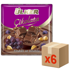 Шоколад Ulker молочный с изюмом и фундуком, 60г x 6 шт