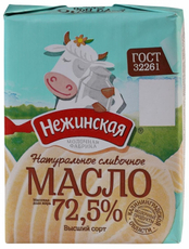 Масло сливочное Нежинская МФ Крестьянское ГОСТ 72.5%, 180г