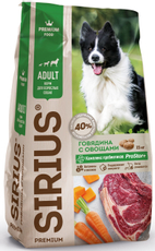 Сухой корм Sirius Premium для собак с говядиной и овощами, 15кг