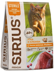 Сухой корм Sirius Premium для стерилизованных кошек с уткой и клюквой, 400г