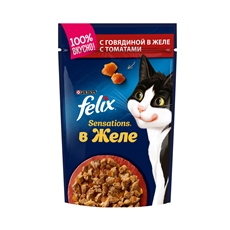 Корм влажный Felix Sensations для взрослых кошек с говядиной и томатами в желе, 85г