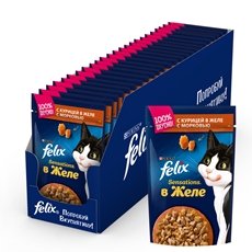 Корм влажный Felix Sensations для взрослых кошек с курицей и морковью в желе, 85г x 26 шт