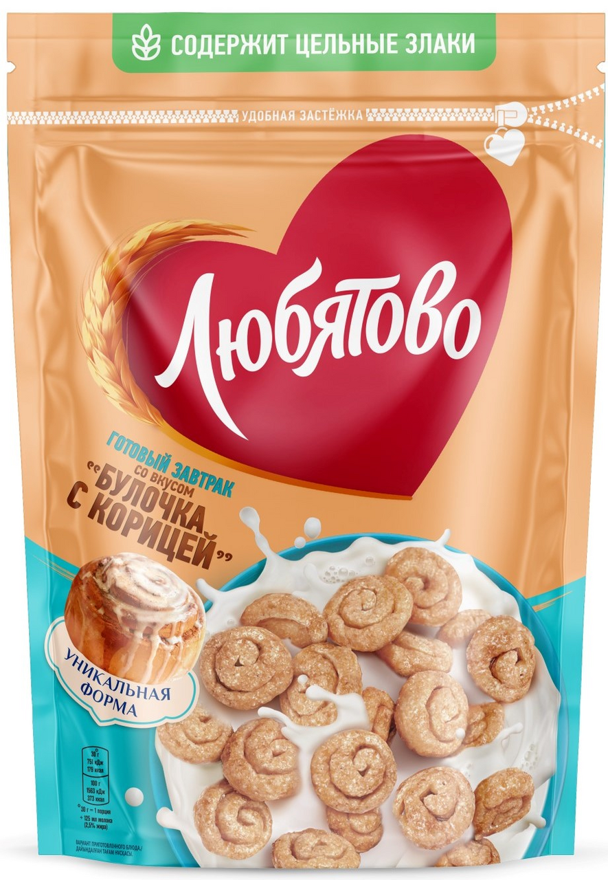Завтрак готовый Любятово булочка с корицей, 190г