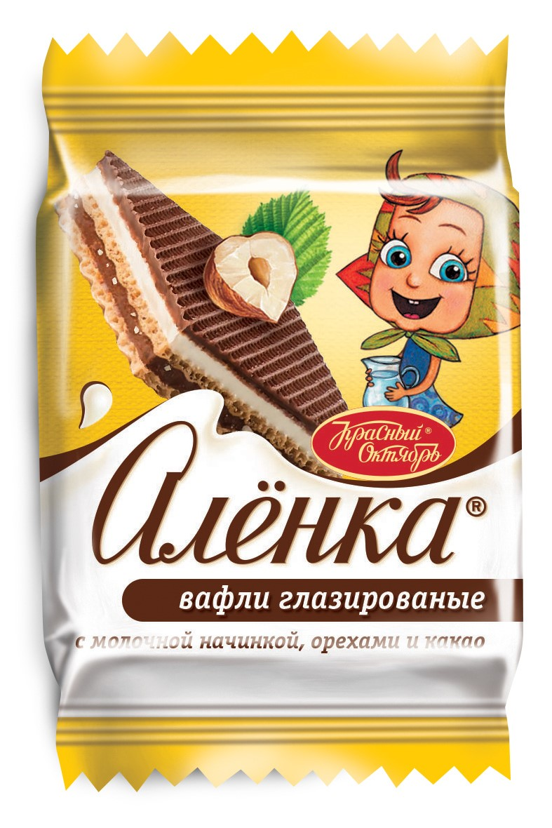 Вафли Аленка глазированные с молочной начинкой, орехами и какао, 20г
