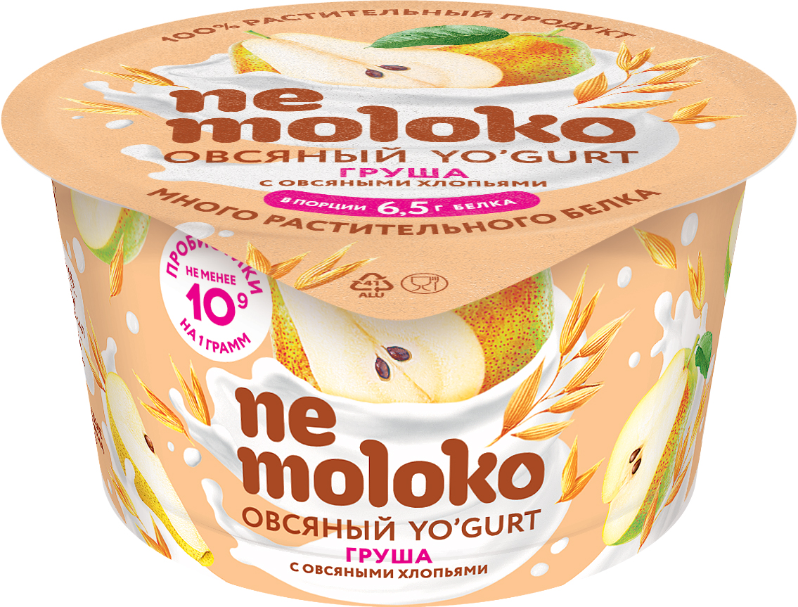 Изображение товара Овсяный десерт Nemoloko с грушей 5% 130г - натуральный фруктовый продукт с пробиотиками