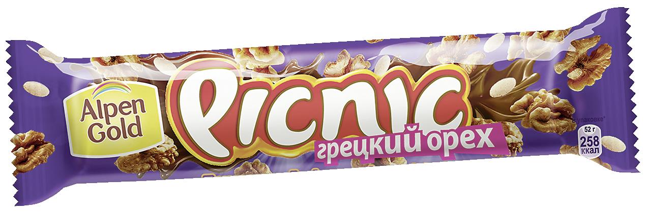 Шоколадный батончик PICNIC Грецкий орех в упаковке, 35х52г