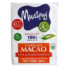 Масло сливочное Милград Традиционное 82.5%, 180г