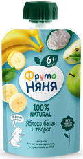 Пюре фруктовое детское ФрутоНяня Яблоко, банан и творог с 6 месяцев, 90г