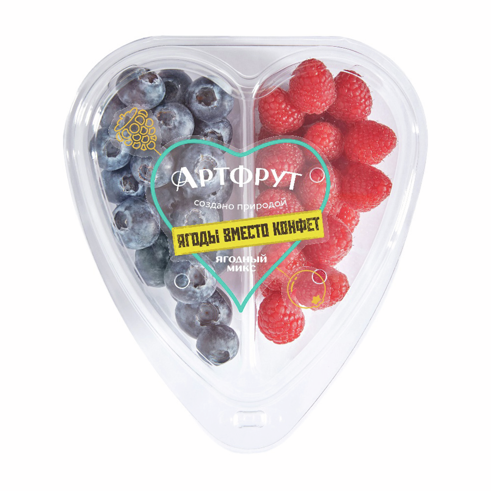 Изображение товара Ягодный микс Artfruit сердце голубика и малина 250г натуральные ягоды