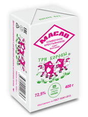 Масло сливочное Три коровы Крестьянское ГОСТ 72.5%, 400г