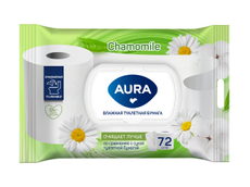 Влажная туалетная бумага Aura ромашка, 72 листа