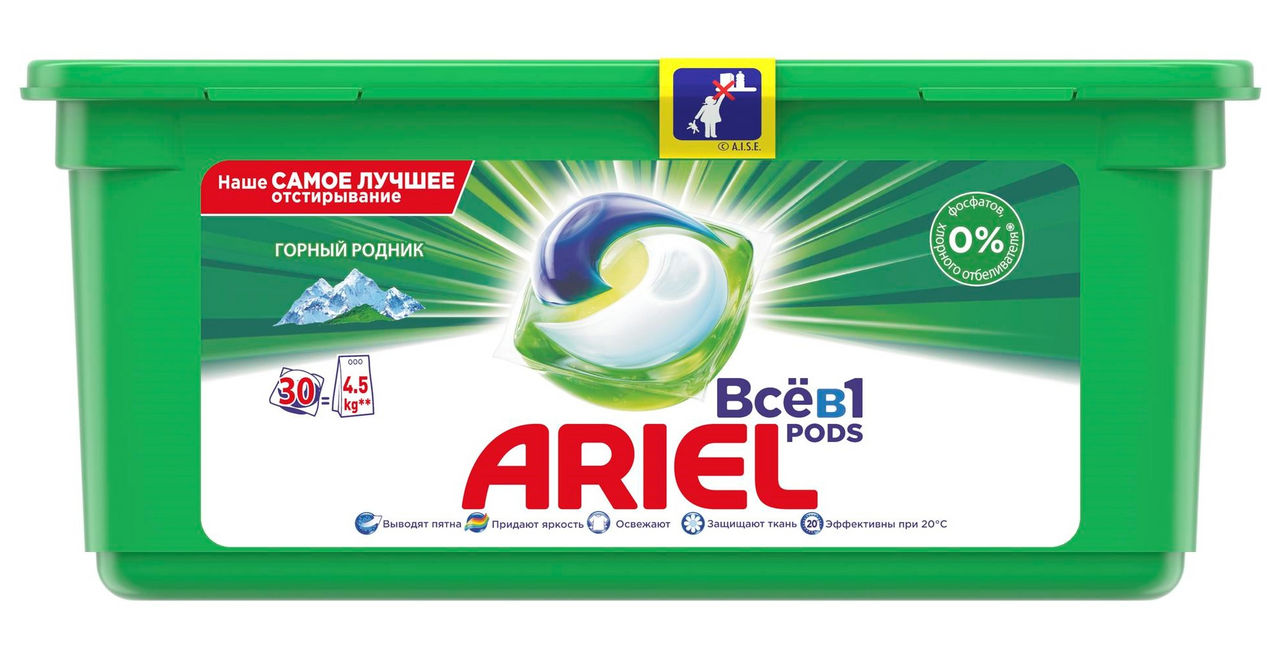 Гель-капсулы для стирки Ariel Горный родник, 28.8г x 30шт