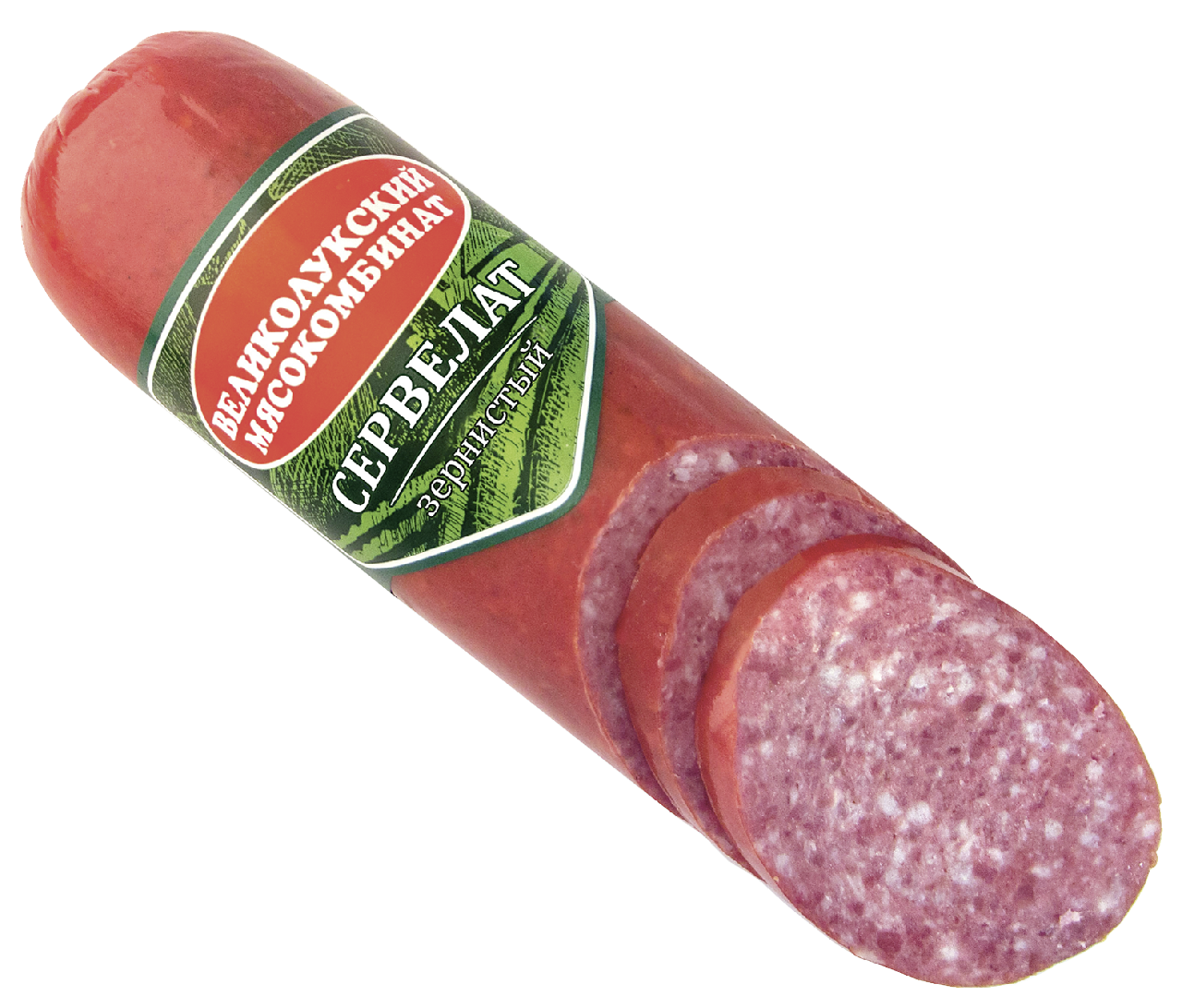 Сервелат ВЕЛИКОЛУКСКИЙ МЯСОКОМБИНАТ Зернистый варено-копченый, 350 г ...