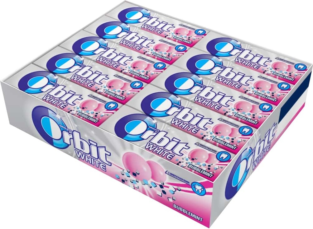 Изображение товара Жевательная резинка Orbit White Bubblemint фрукты, мята, 14г x 30 шт