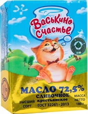 Масло сливочное Васькино счастье Крестьянское 72.5%, 180г