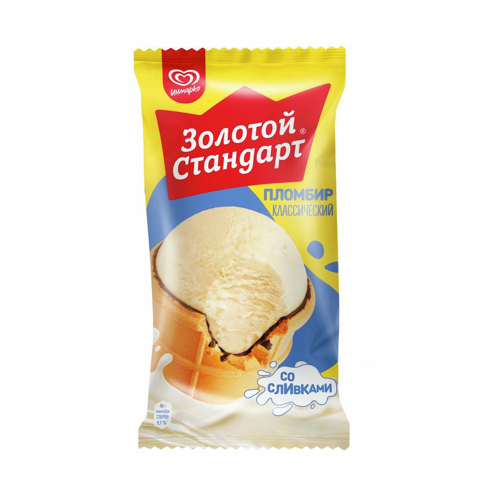 Золотой стандарт мороженое пломбир в вафельном стаканчике Классический ...