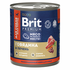 Корм консервированный Brit Premium для собак с говядиной и печенью, 750г
