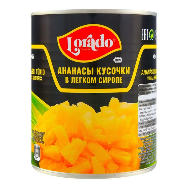 Ананасы Lorado кусочки в легком сиропе, 850г