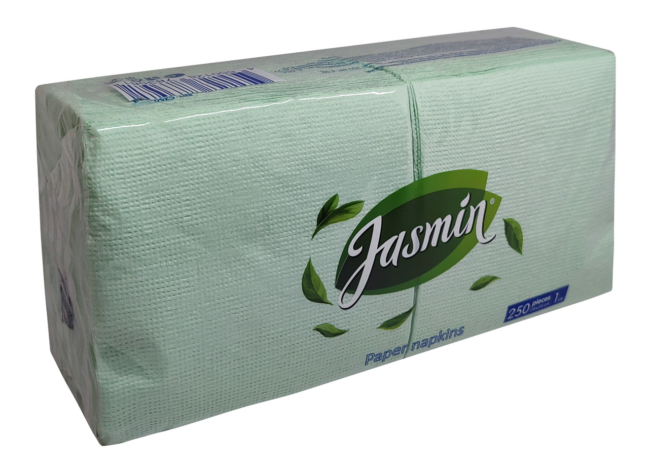 Салфетки бумажные Jasmin салатовые однослойные 24 x 24см, 250шт