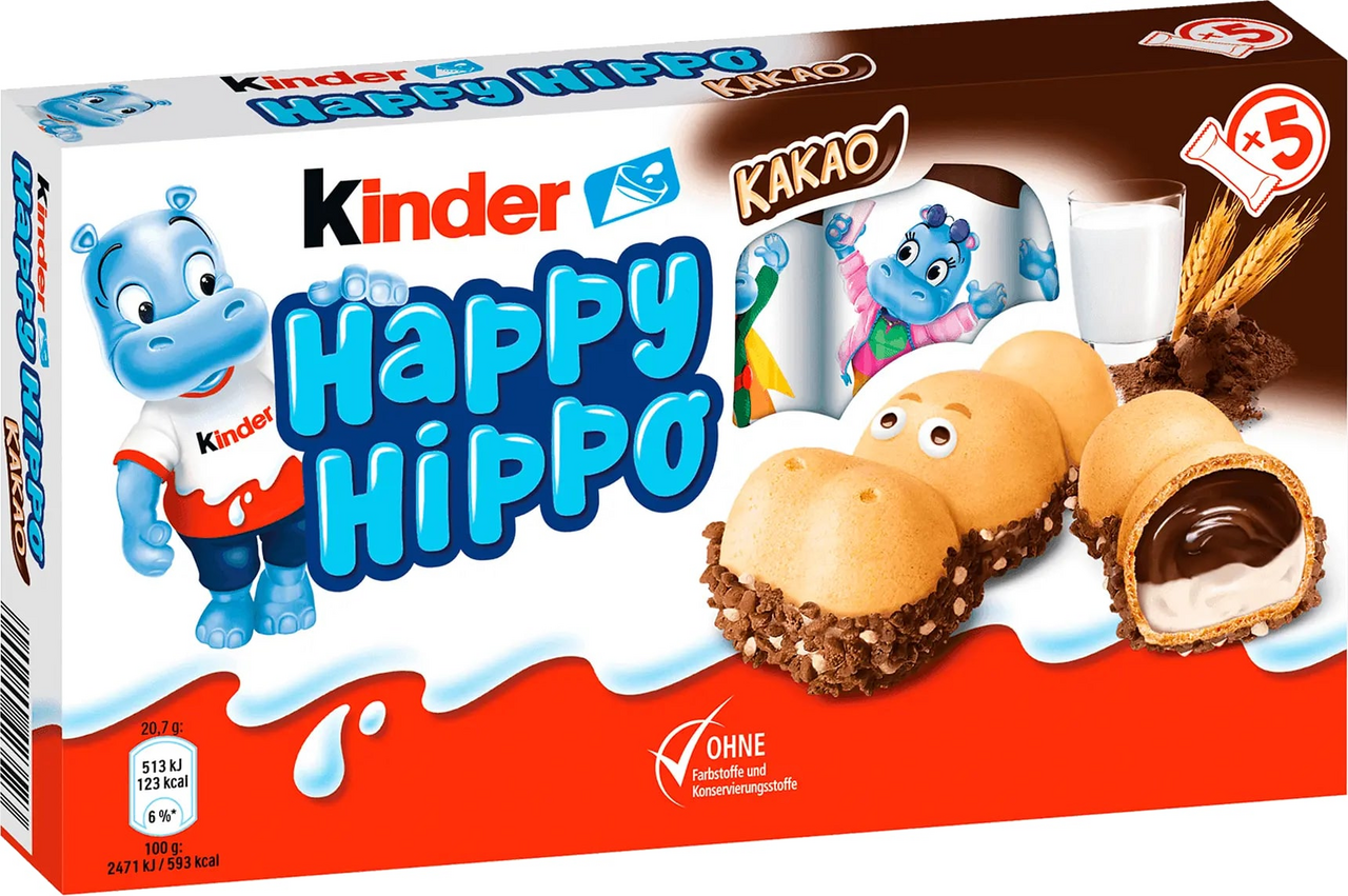 Вафли Kinder Happy Hippo с какао, 104г
