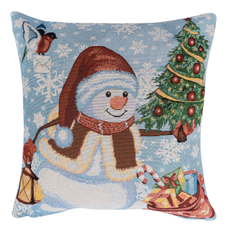 Подушка декоративная Снеговик гобеленовая двусторонняя, 36 x 36см