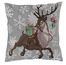 Подушка декоративная Олень Санты гобеленовая двусторонняя, 36 x 36см