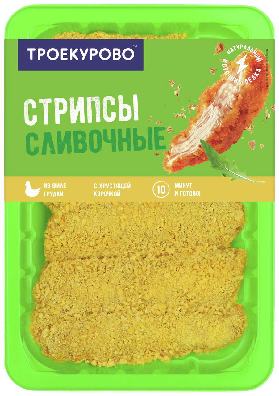 Стрипсы из мяса цыпленка-бройлера Троекурово сливочные охлажденные, 350г