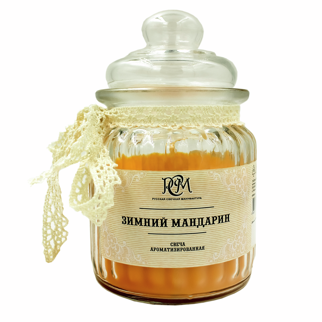 Изображение товара Ароматизированная свеча РСМ Зимний мандарин в банке с крышкой 45 часов