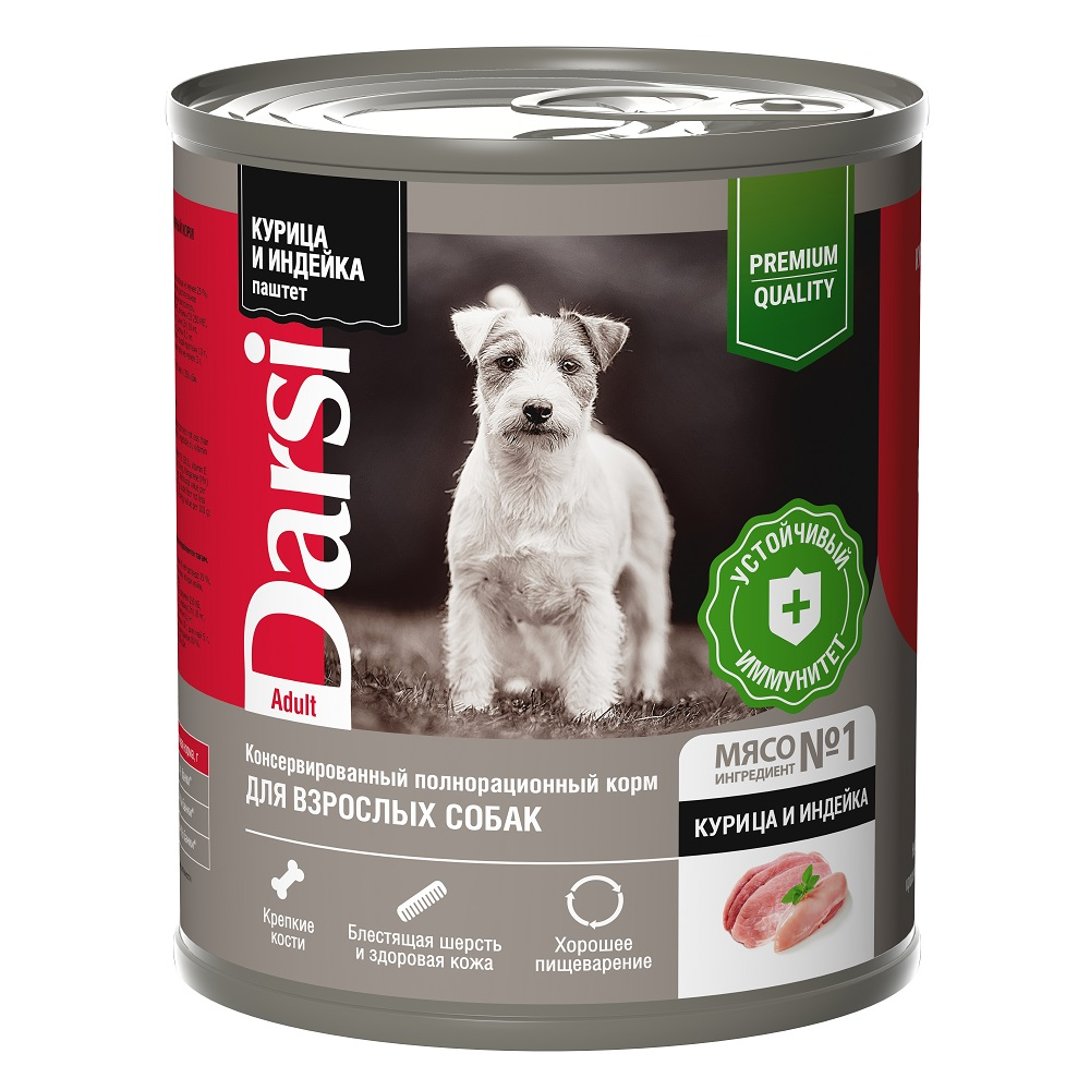 Пашет Darsi для взрослых собак с курицей и индейкой, 850г