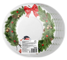 Тарелка бумажная Fiolento Зима снегирь одноразовая 23см, 6шт